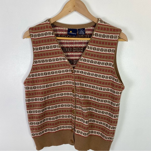 Vintage Lizsport Tan and Red Patterned Sweater Vest Size Small - Picture 2 of 6